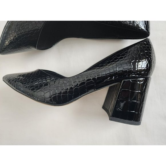 ASOS Design Women's Black Mock Croc Faux Leather Block Heel Court Shoes Size 7 - Picture 8 of 13